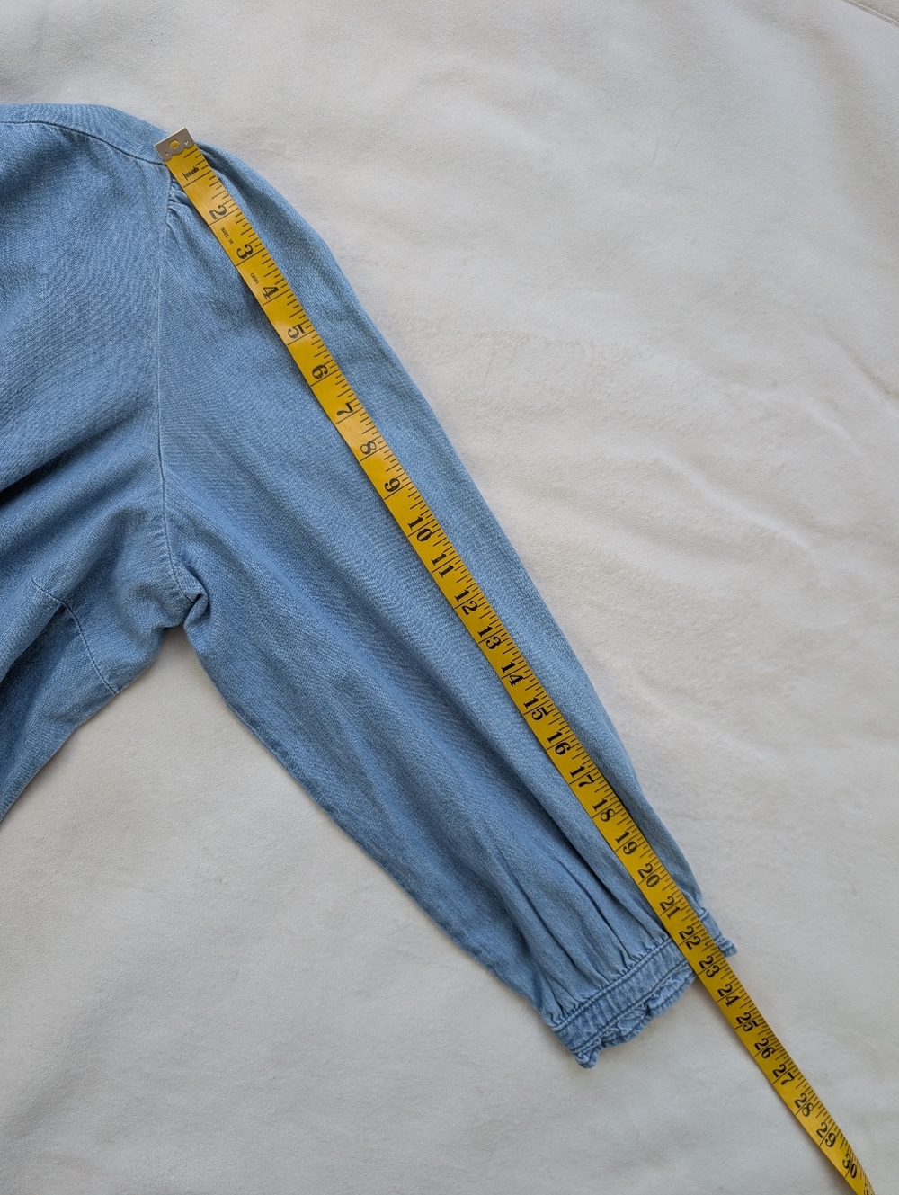 Reitmans Women's Chambray Denim Top Puff Sleeve Blouse Lightweight Size L - Picture 16 of 16
